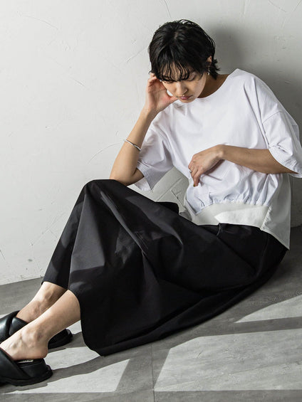 裾リブ前後異素材プルオーバー≪手洗い可能≫