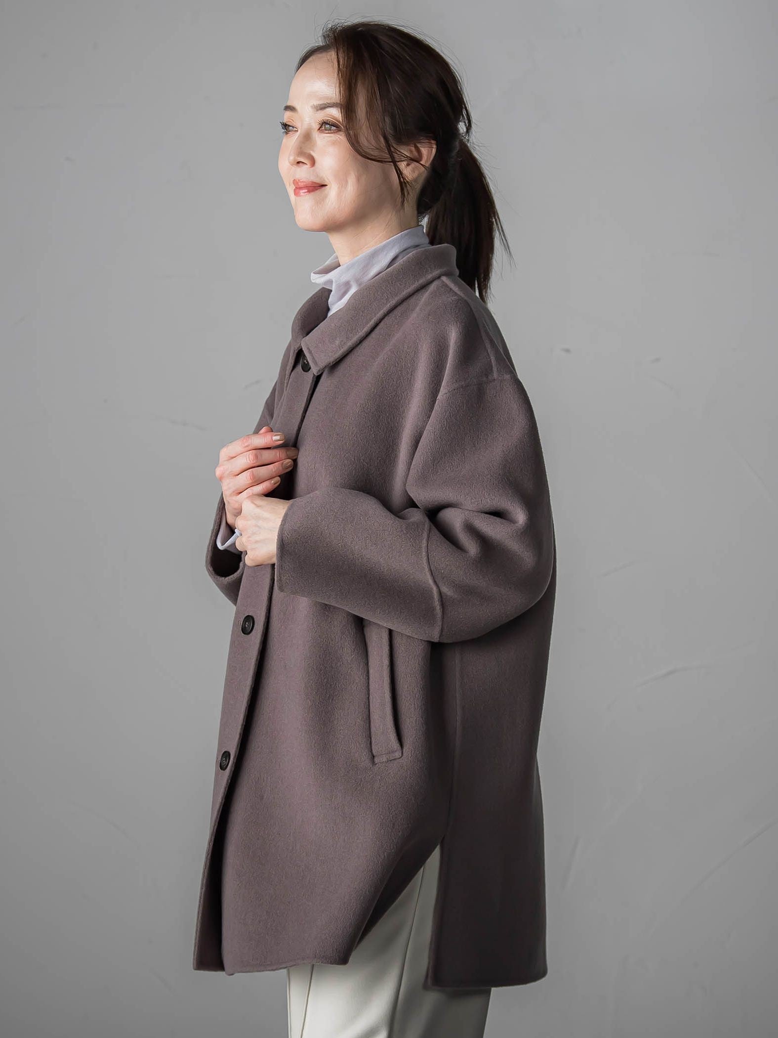 スタンドカラーウールリバーコート