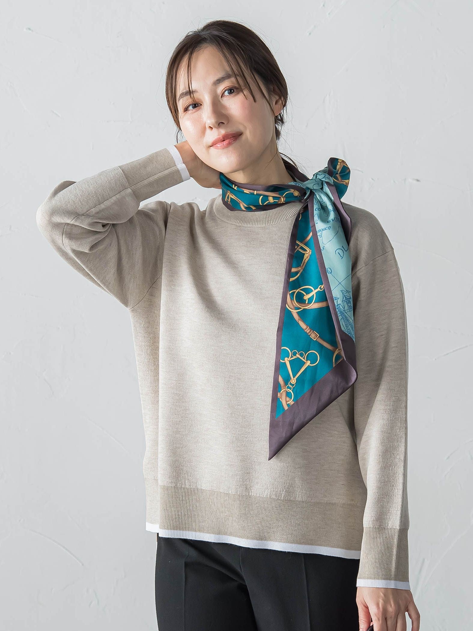 配色クルーネックニット≪洗える≫