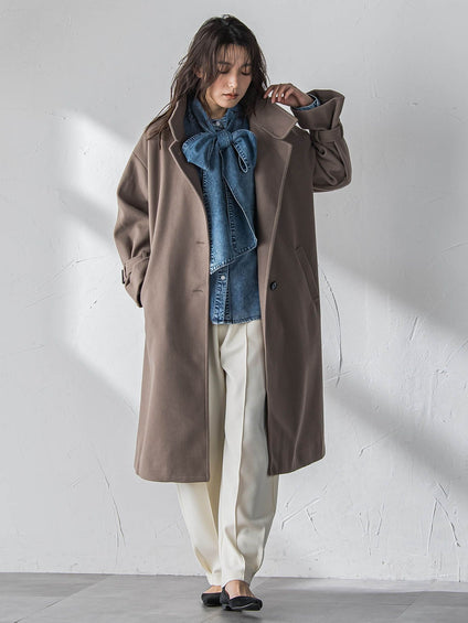 ボウタイ付きデニムシャツ≪洗濯機で洗える≫