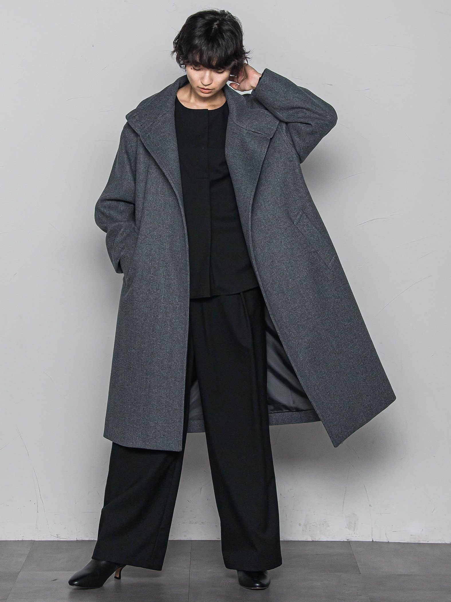 ライトジャージメルトンスタンドカラーロングコート
