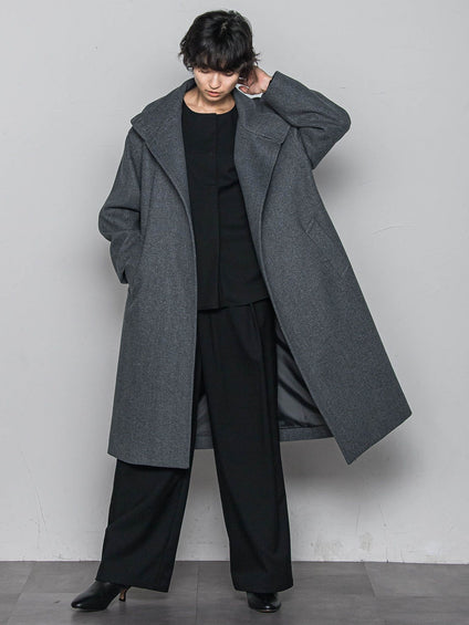 ライトジャージメルトンスタンドカラーロングコート