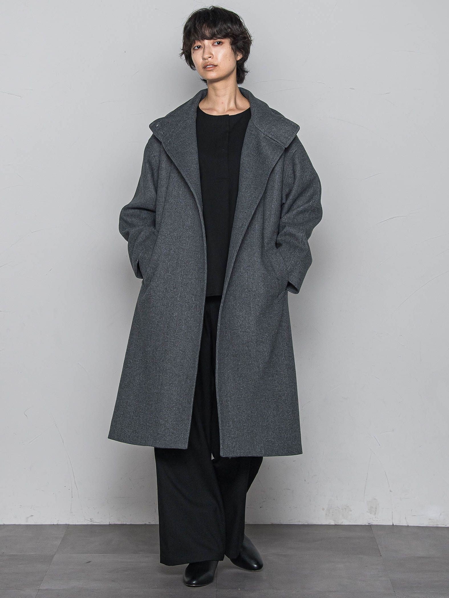 ライトジャージメルトンスタンドカラーロングコート