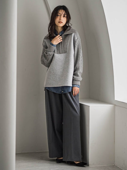 【40周年限定】ケーブルニットスリーブハーフZIPダンボールプルオーバー