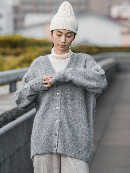 【大きいサイズ】ヘアリーアルパカシャギーニットカーディガン