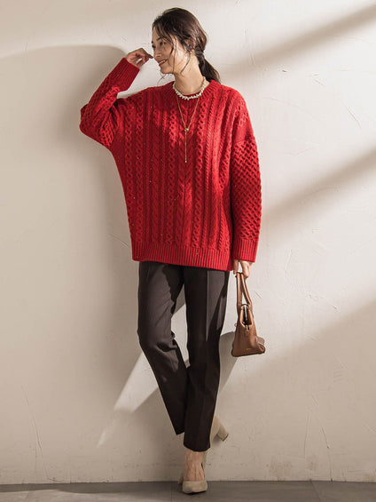 【WEB限定】ケーブル柄編みニット≪洗える≫