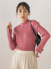 袖ボタンランダムリブニット≪手洗い可能≫