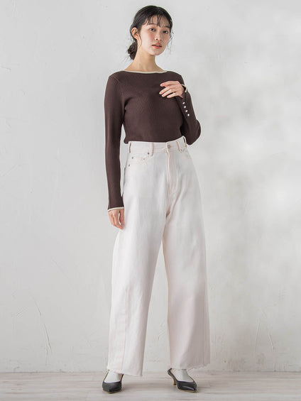 カーブデニムパンツ≪洗濯機で洗える≫