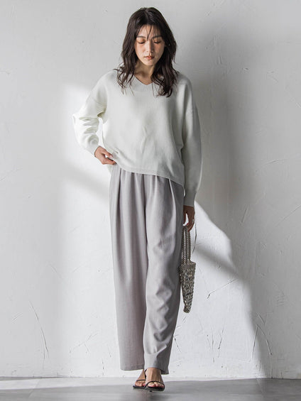 Vネックラメガーターニットプルオーバー≪手洗い可能≫