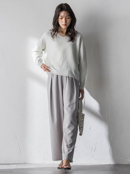 Vネックラメガーターニットプルオーバー≪手洗い可能≫