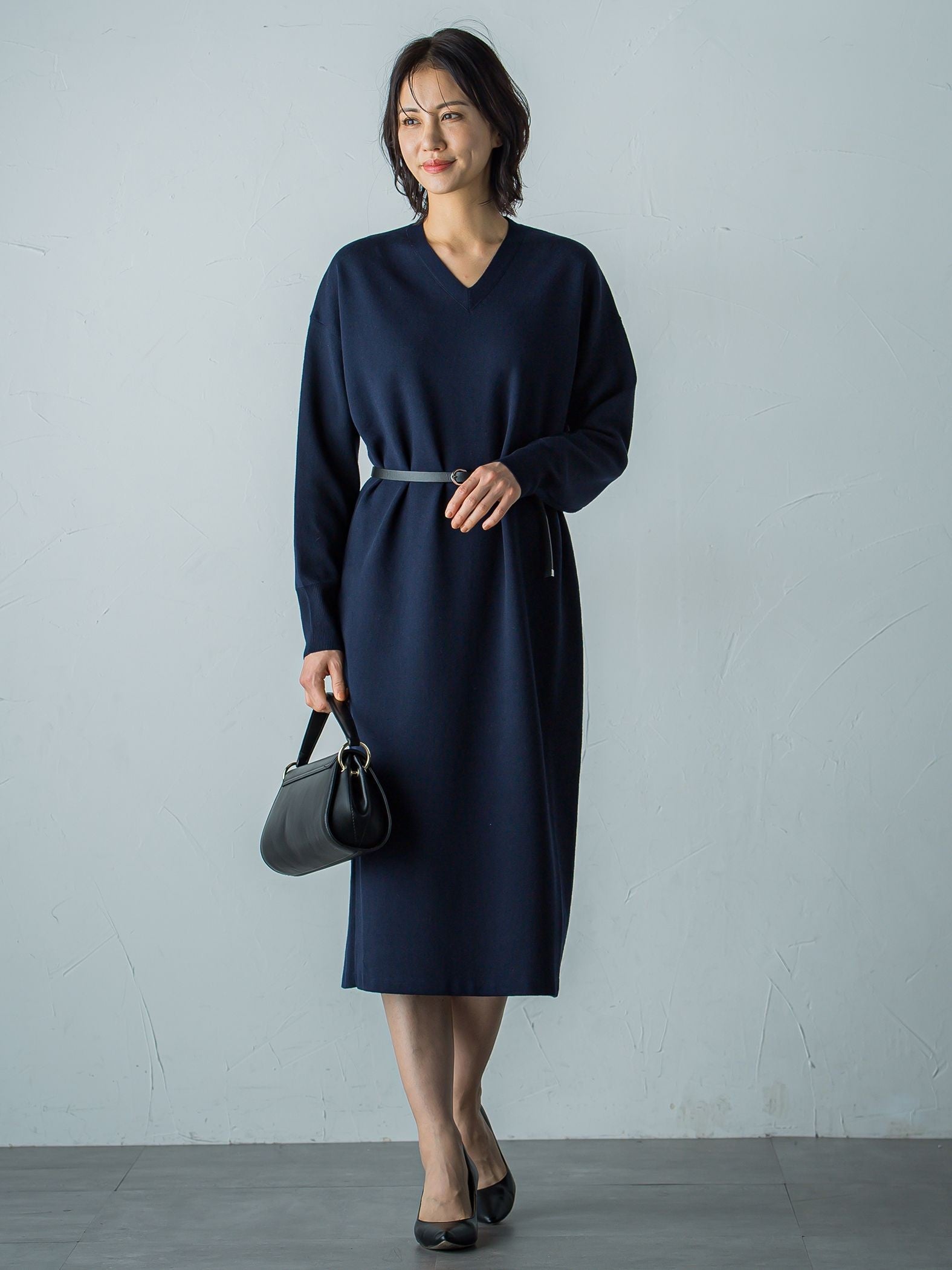 【WEB限定】Vネックニットワンピース≪丈長めあり/手洗い可能≫
