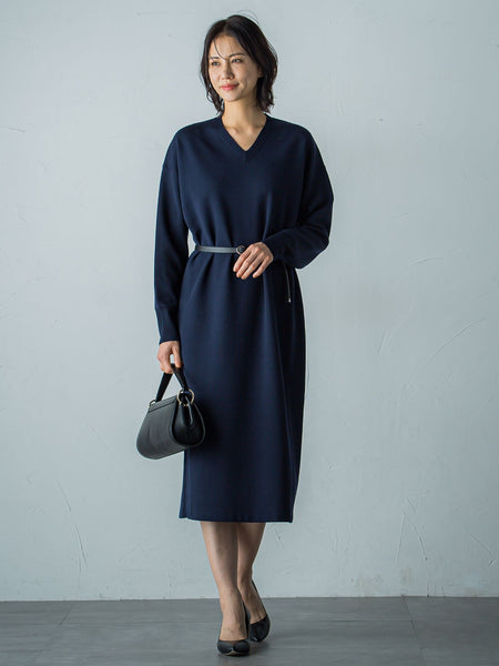 【WEB限定】Vネックニットワンピース≪丈長めあり/手洗い可能≫