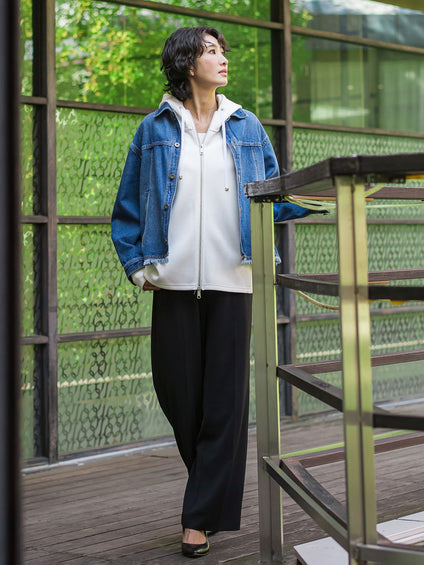 【大きいサイズ】ハイストレッチカルゼワイドパンツ