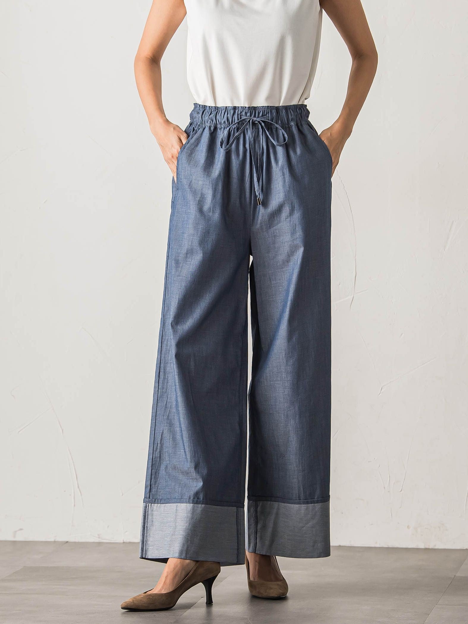 【biyori】ダンガリーワイドパンツ≪手洗い可能≫