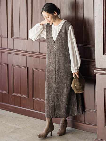 ツィードVネックジャンスカワンピース