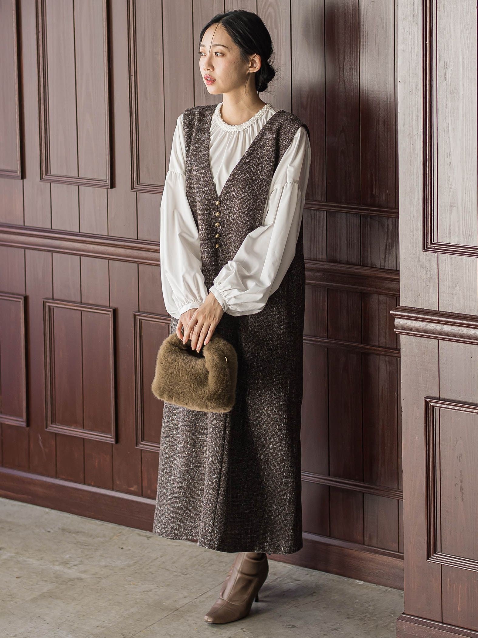 ツィードVネックジャンスカワンピース