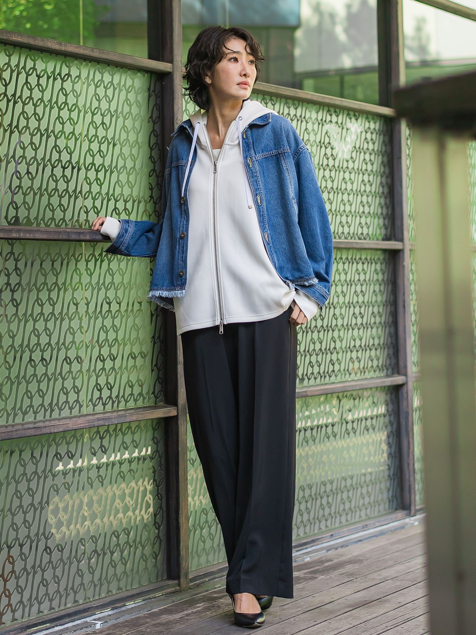 【大きいサイズ】ハイストレッチカルゼワイドパンツ