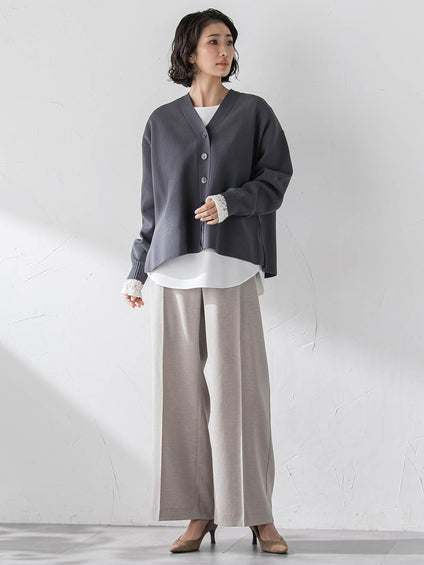 袖口レース切替カットソー