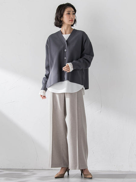 袖口レース切替カットソー