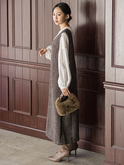 ツィードVネックジャンスカワンピース