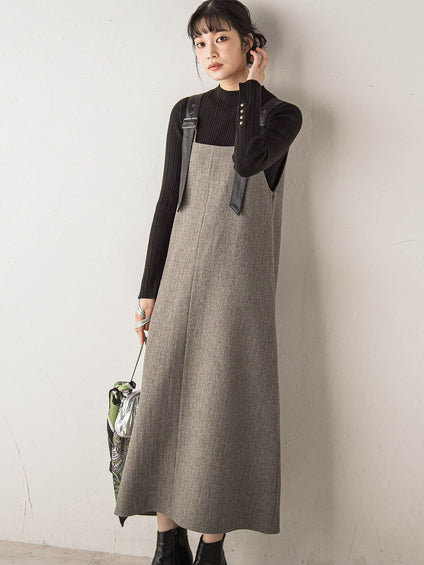 ミックスツイード×レザーライクジャンスカ≪洗濯機で洗える≫