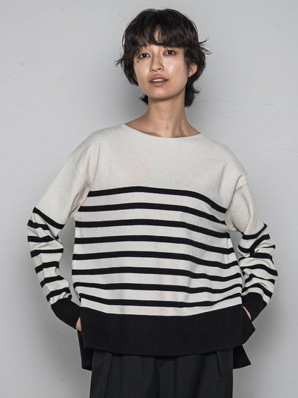 【ふわもち】ボーダーニット≪洗濯機で洗える≫