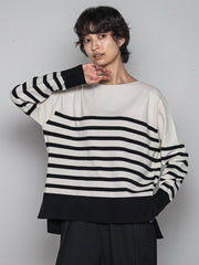 【ふわもち】ボーダーニット≪洗濯機で洗える≫