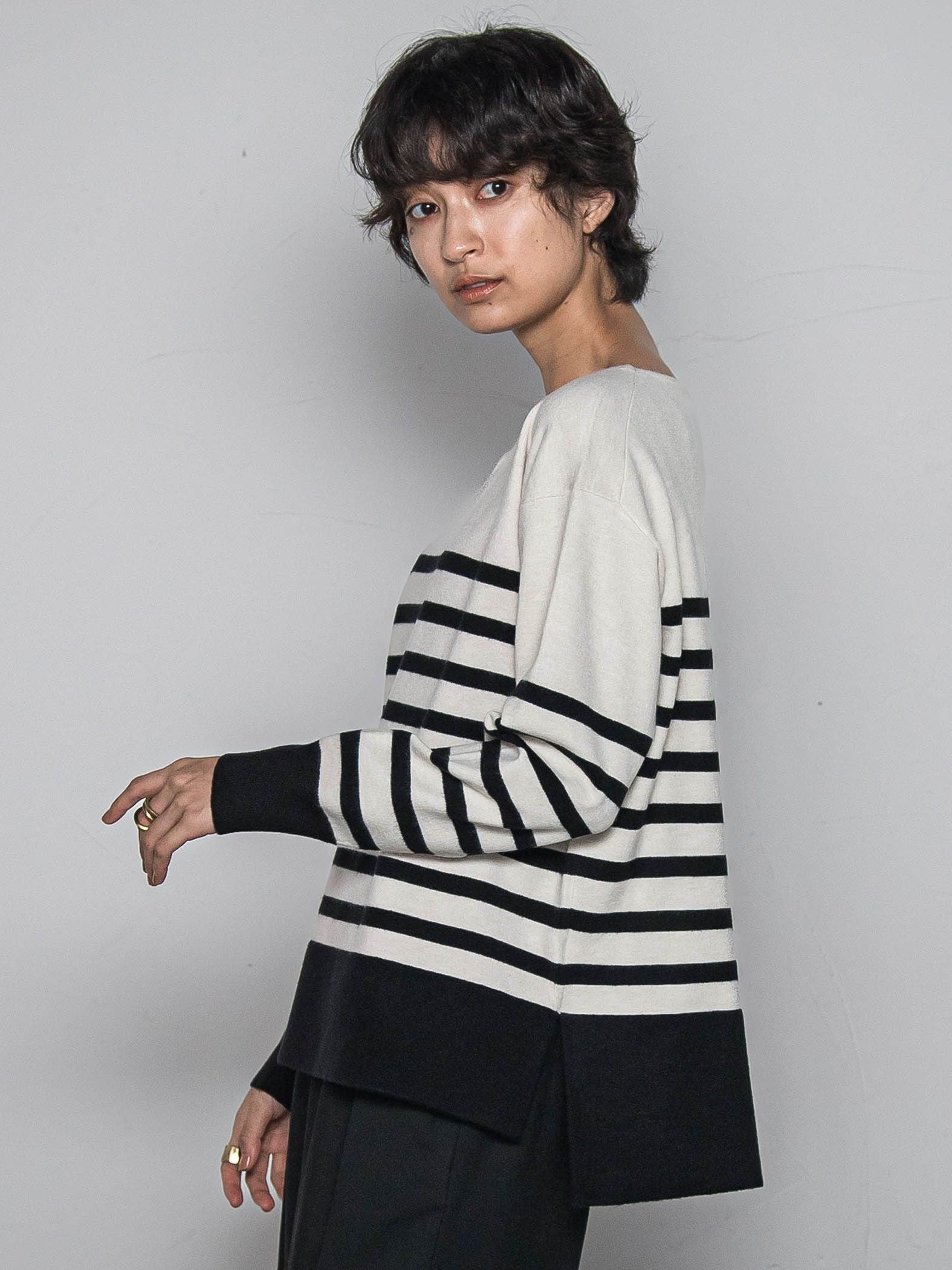 【ふわもち】ボーダーニット≪洗濯機で洗える≫