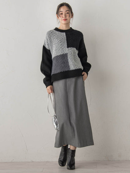 シャギージャガード切替えニット≪手洗い可能≫