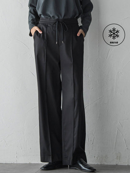 【WEB限定】デニム見えシャンブレーワイドパンツ≪洗濯機で洗える≫