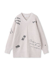 メッセージ刺繍Vネックニットプルオーバー≪手洗い可能≫