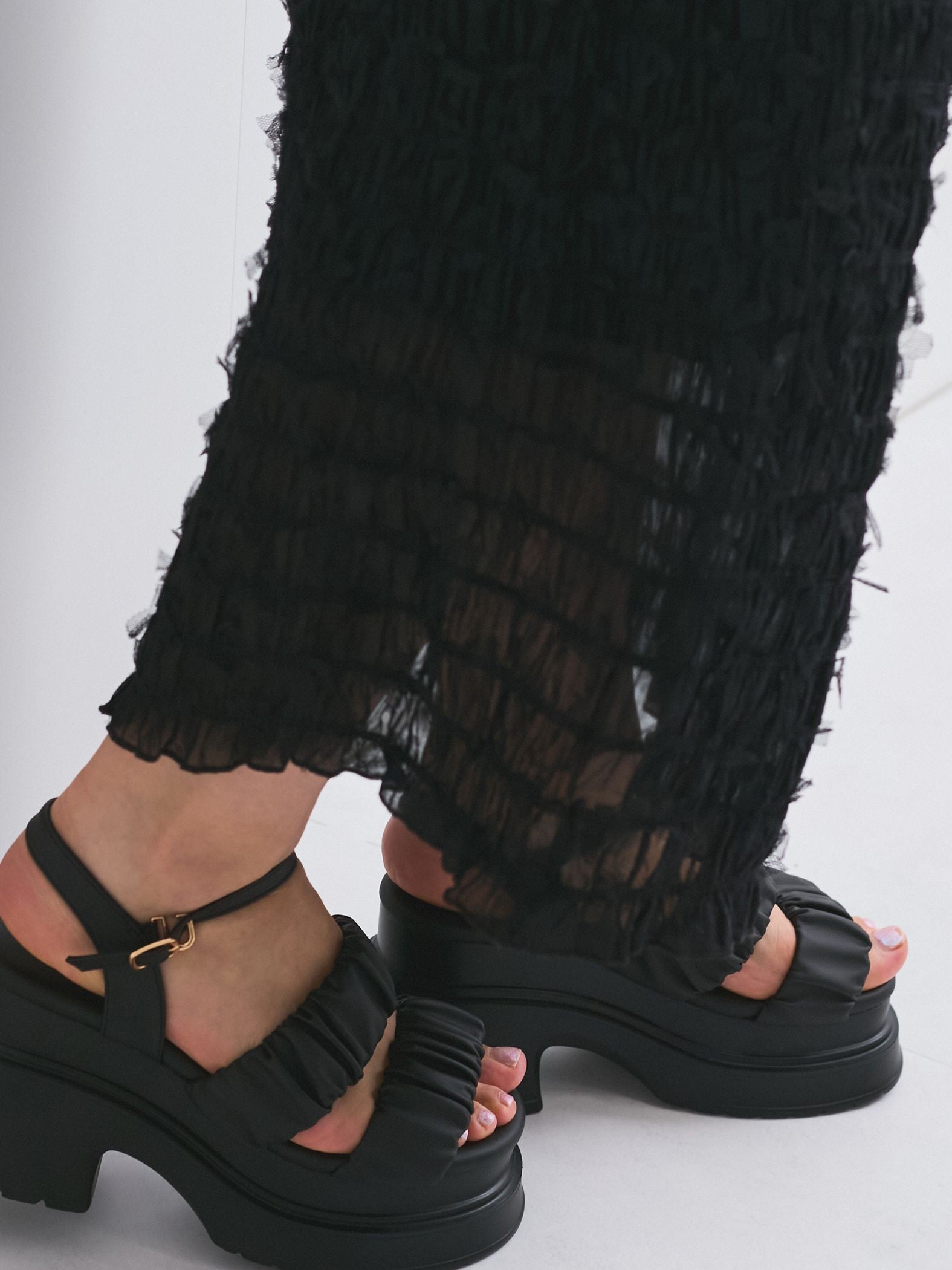 シャーリングシフォンタイトスカート≪手洗い可能≫