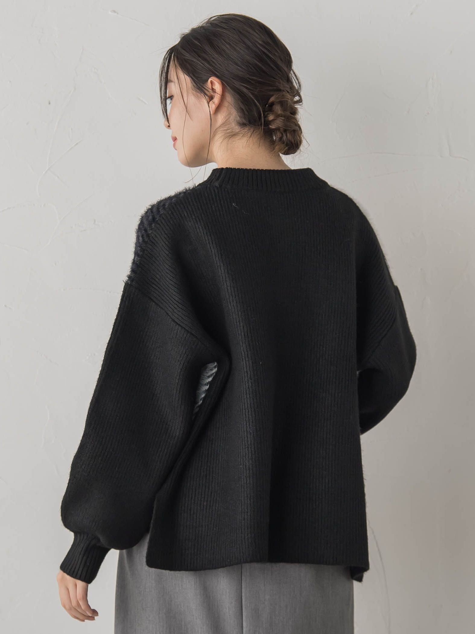 シャギージャガード切替えニット≪手洗い可能≫