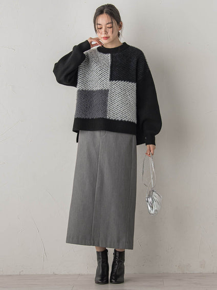 シャギージャガード切替えニット≪手洗い可能≫