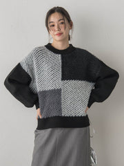 シャギージャガード切替えニット≪手洗い可能≫