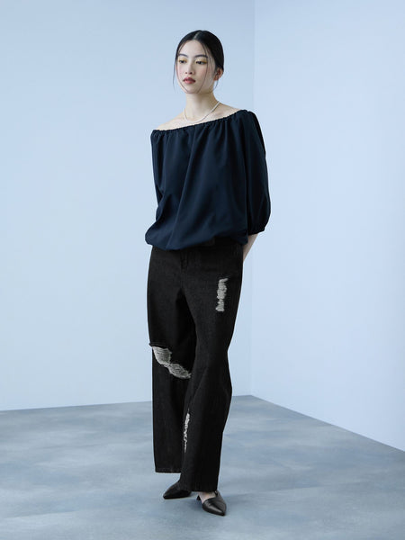 【大人の抜け感】デニムカットオフダメージパンツ