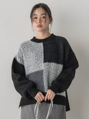 シャギージャガード切替えニット≪手洗い可能≫