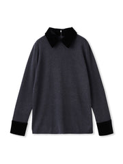 ベロア襟付きニット≪手洗い可能≫