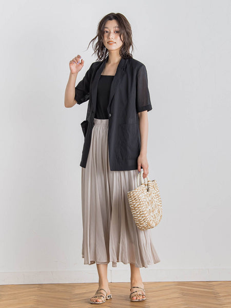 【WEB限定】麻調シアーシャーリングフレアスカート≪手洗い可能≫