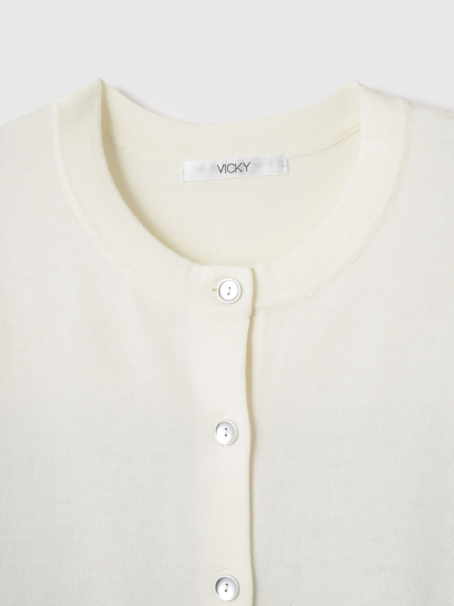 異素材切替クルーネックニットカーディガン