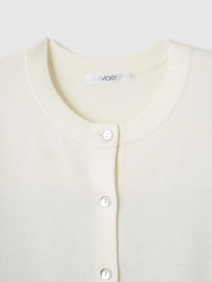 異素材切替クルーネックニットカーディガン