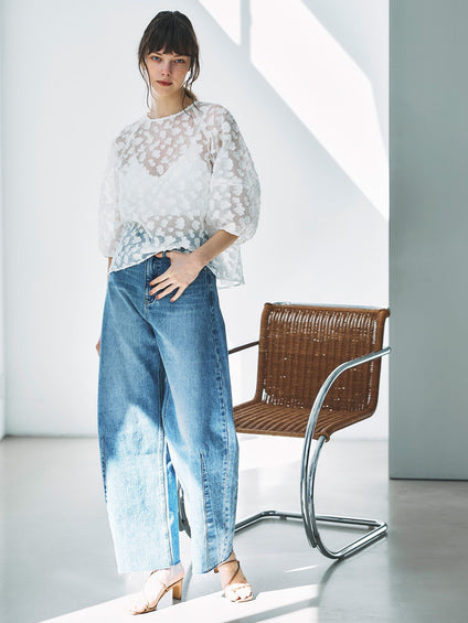 Flower Jacquardブラウス≪洗濯機で洗える≫