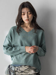 Vネックラメガーターニットプルオーバー≪手洗い可能≫