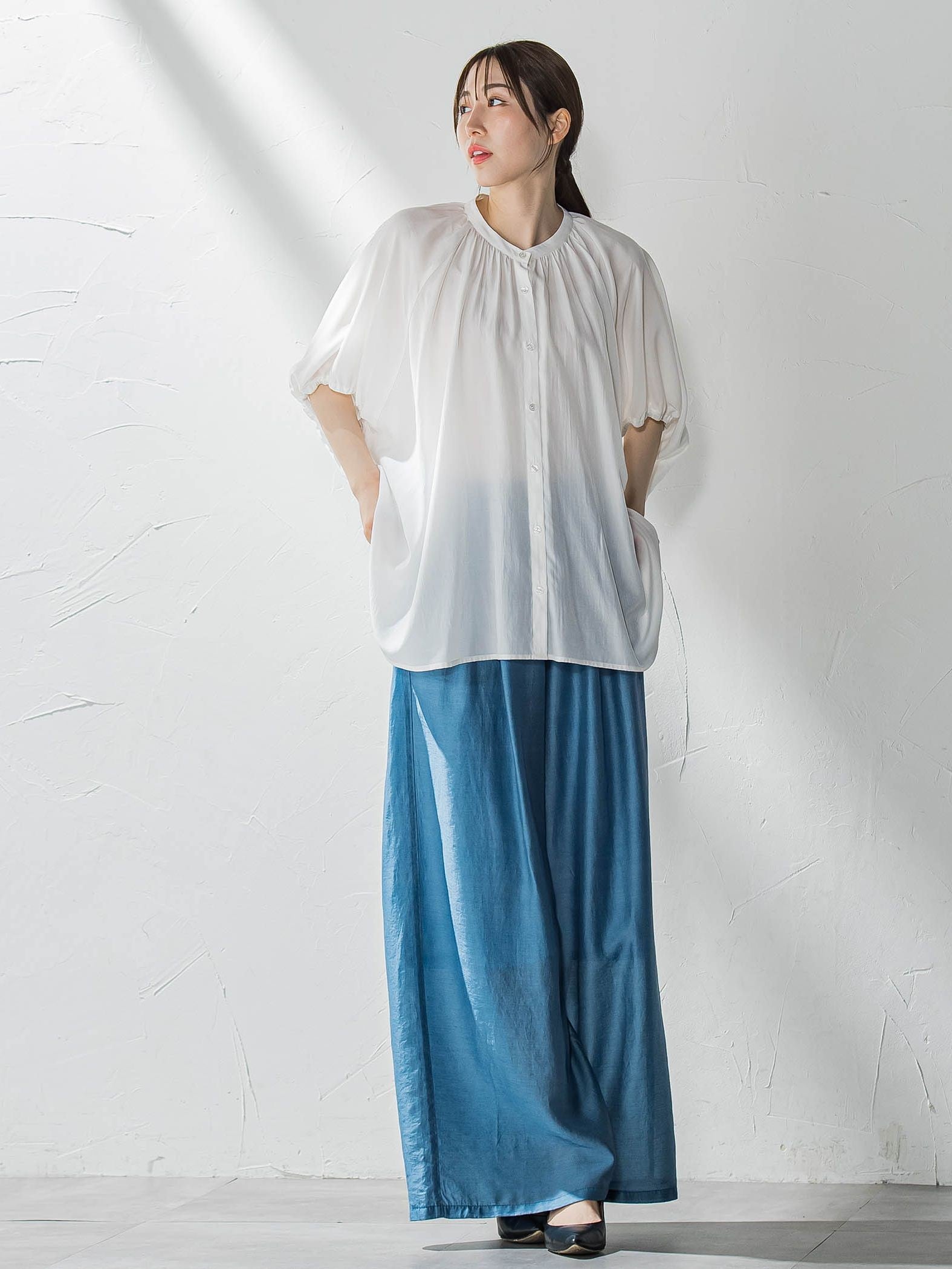 【WEB限定】ドルマンギャザーブラウス≪手洗い可能≫
