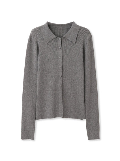 くるみボタンポロニットカーディガン≪手洗い可能≫