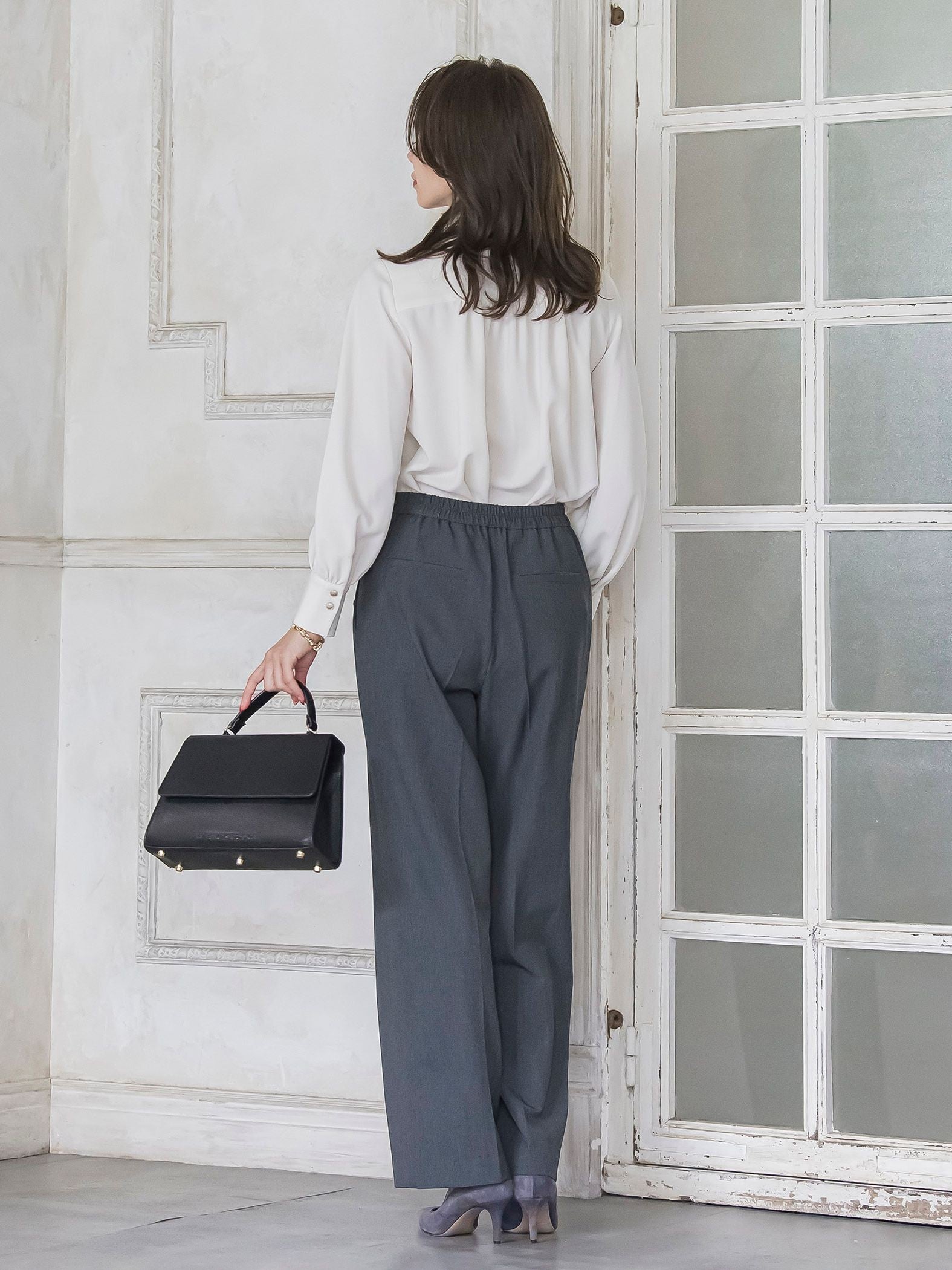 フリルネックボウタイブラウス≪洗濯機で洗える≫