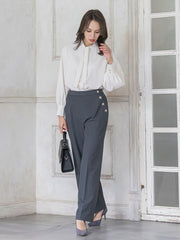 フリルネックボウタイブラウス≪洗濯機で洗える≫