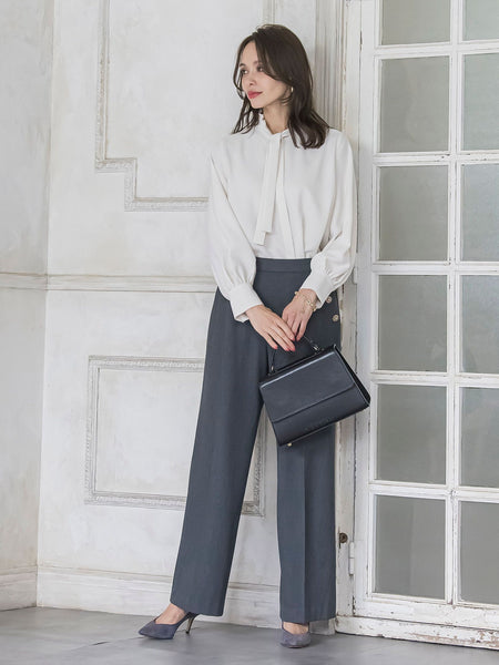 フリルネックボウタイブラウス≪洗濯機で洗える≫