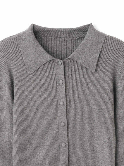 くるみボタンポロニットカーディガン≪手洗い可能≫