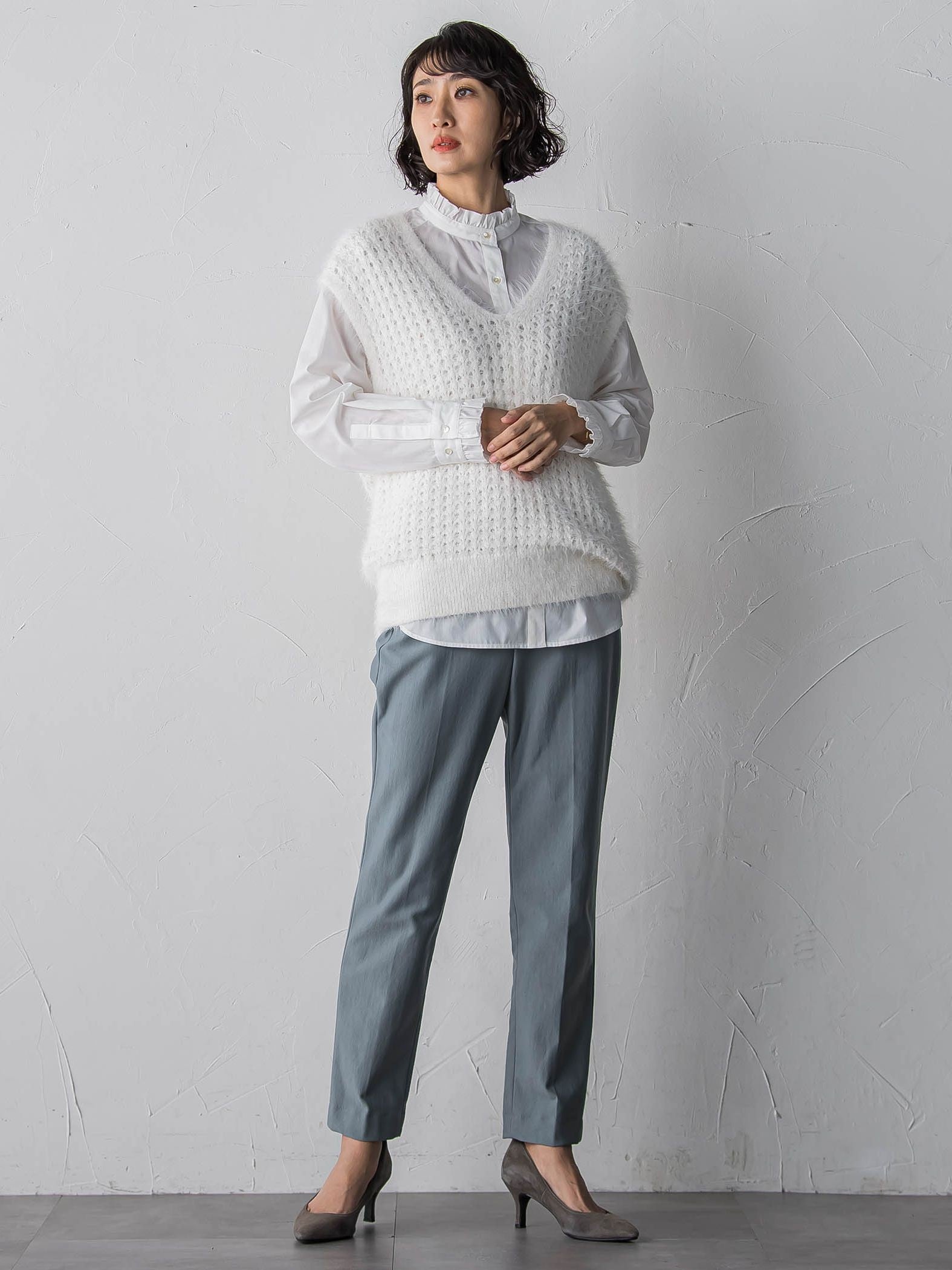 【大きいサイズ】透かしフェザーニットジレ